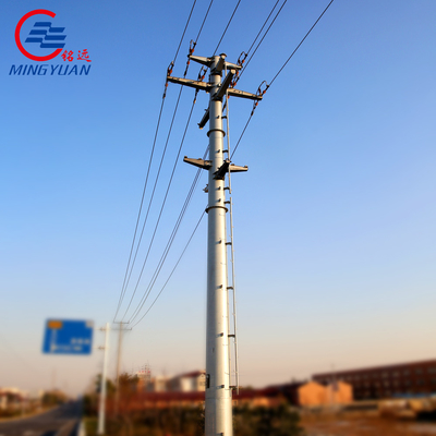 Hot Dip Galvanized Metal Tubular Power Utility Poles Q355B Untuk Jalur Distribusi 60m